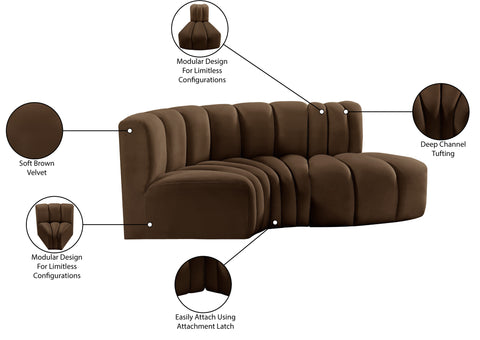 Briar Brown 70 Velvet Upholstered Modular Sectional, 3-Piece