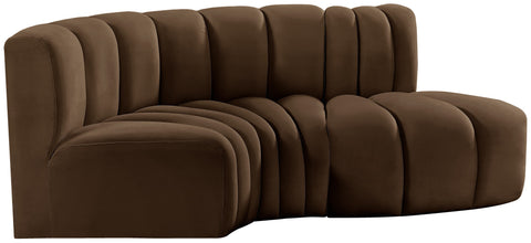 Briar Brown 70 Velvet Upholstered Modular Sectional, 3-Piece