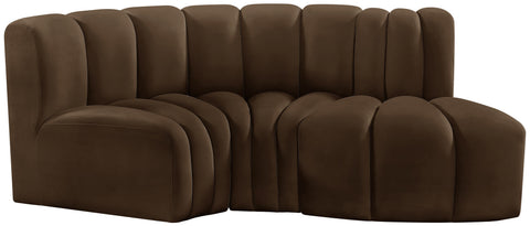 Briar Brown 70 Velvet Upholstered Modular Sectional, 3-Piece