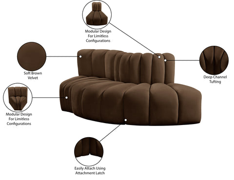 Briar Brown 77 Velvet Upholstered Modular Sectional, 3-Piece