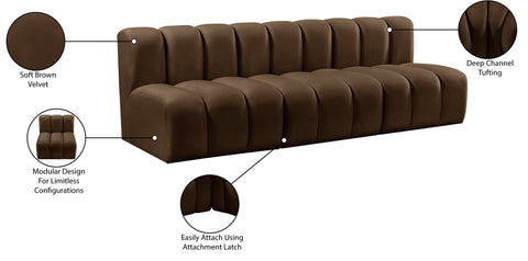 Briar Brown 89.5 Velvet Upholstered Modular Sectional, 3-Piece
