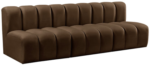 Briar Brown 89.5 Velvet Upholstered Modular Sectional, 3-Piece