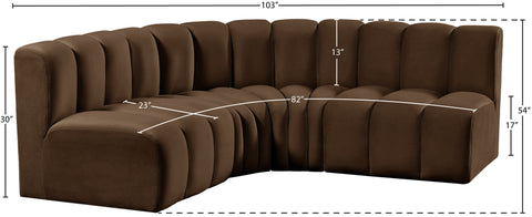 Briar Brown 103 Velvet Upholstered Modular Sectional, 4-Piece
