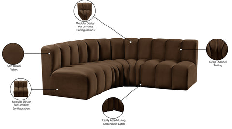 Briar Brown 103 Velvet Upholstered Modular Sectional, 4-Piece
