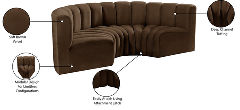 Briar Brown 88 Velvet Upholstered Modular Sectional, 4-Piece