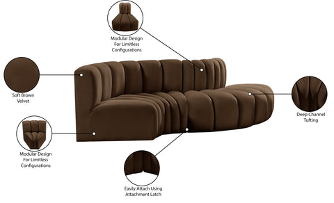 Briar Brown 104 Velvet Upholstered Modular Sectional, 4-Piece