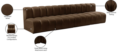 Briar Brown 119 Velvet Upholstered Modular Sectional, 4-Piece