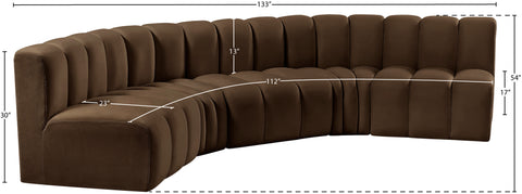 Briar Brown 133 Velvet Upholstered Modular Sectional, 5-Piece