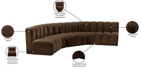 Briar Brown 133 Velvet Upholstered Modular Sectional, 5-Piece