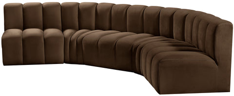 Briar Brown 133 Velvet Upholstered Modular Sectional, 5-Piece