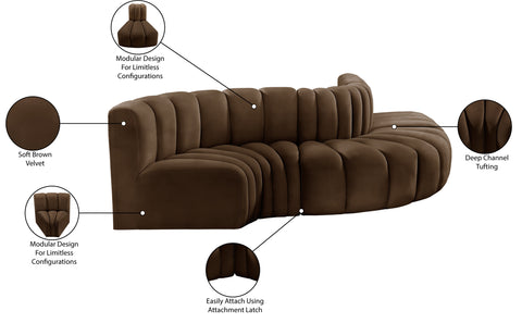 Briar Brown 122 Velvet Upholstered Modular Sectional, 5-Piece