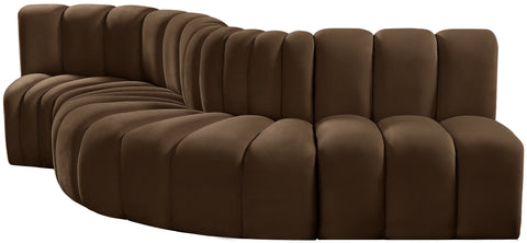Briar Brown 122 Velvet Upholstered Modular Sectional, 5-Piece