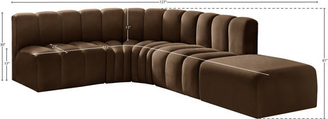 Briar Brown 127 Velvet Upholstered Modular Sectional, 5-Piece