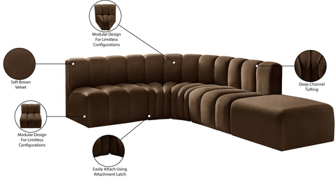 Briar Brown 127 Velvet Upholstered Modular Sectional, 5-Piece