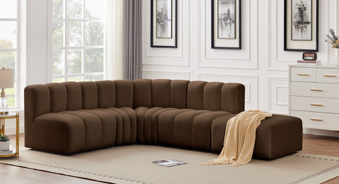 Briar Brown 127 Velvet Upholstered Modular Sectional, 5-Piece