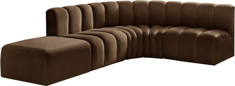 Briar Brown 127 Velvet Upholstered Modular Sectional, 5-Piece