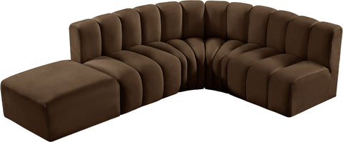 Briar Brown 127 Velvet Upholstered Modular Sectional, 5-Piece