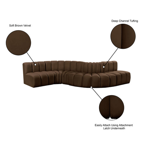 Briar Brown 145 Velvet Upholstered Modular Sectional , 6-Piece (Style 1)