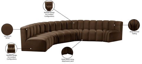 Briar Brown 151 Velvet Upholstered Modular Sectional, 6-Piece