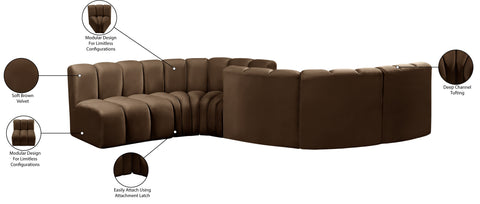 Briar Brown 145 Velvet Upholstered Modular Sectional , 6-Piece (Style 2)