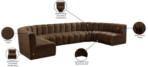 Briar Brown 150 Velvet Upholstered Modular Sectional, 8-Piece