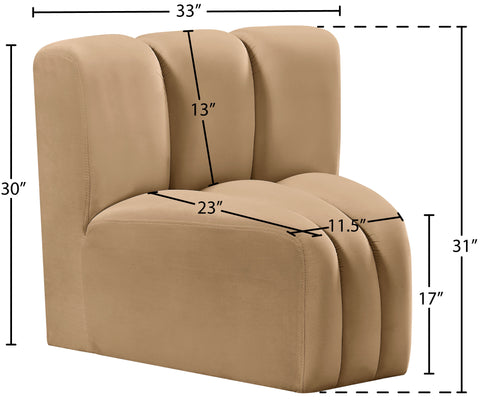 Briar Camel Velvet Upholstered Modular Curved Corner Chair, 1 Piece