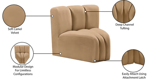 Briar Camel Velvet Upholstered Modular Curved Corner Chair, 1 Piece