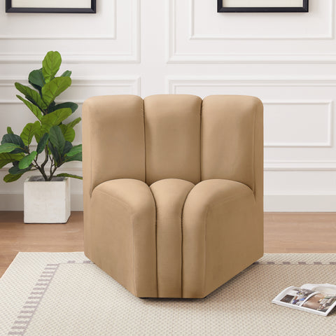 Briar Camel Velvet Upholstered Modular Curved Corner Chair, 1 Piece