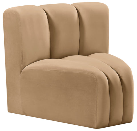 Briar Camel Velvet Upholstered Modular Curved Corner Chair, 1 Piece