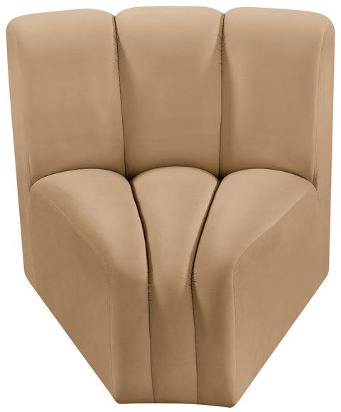 Briar Camel Velvet Upholstered Modular Curved Corner Chair, 1 Piece