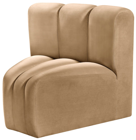 Briar Camel Velvet Upholstered Modular Curved Corner Chair, 1 Piece