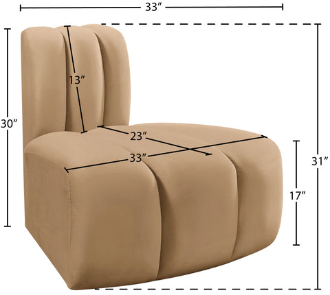 Briar Camel Velvet Upholstered Modular Reverse Corner Chair, 1 Piece