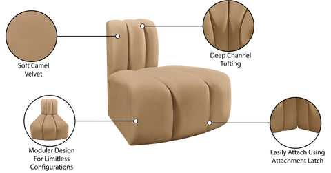 Briar Camel Velvet Upholstered Modular Reverse Corner Chair, 1 Piece