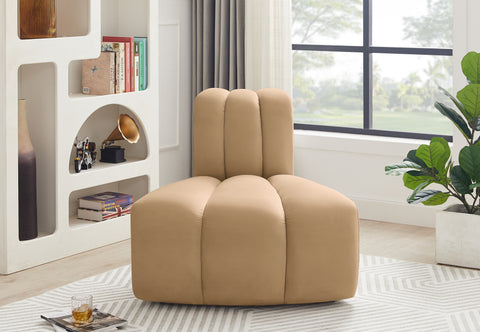 Briar Camel Velvet Upholstered Modular Reverse Corner Chair, 1 Piece