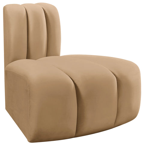 Briar Camel Velvet Upholstered Modular Reverse Corner Chair, 1 Piece