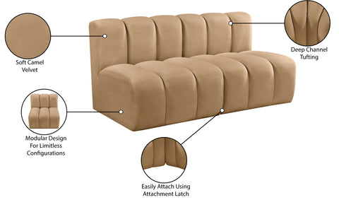 Briar 60 Camel Velvet Upholstered Modular Sectional , 2-Piece (Style 1)