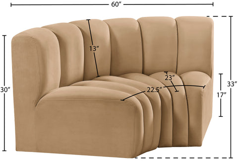 Briar 60 Camel Velvet Upholstered Modular Sectional , 2-Piece (Style 2)