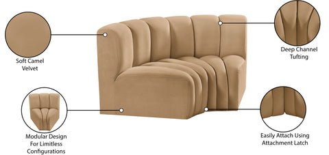 Briar 60 Camel Velvet Upholstered Modular Sectional , 2-Piece (Style 2)