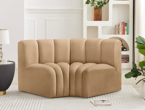 Briar 60 Camel Velvet Upholstered Modular Sectional , 2-Piece (Style 2)