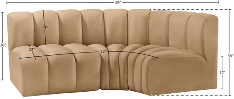Briar 84 Camel Velvet Upholstered Modular Sectional, 3-Piece