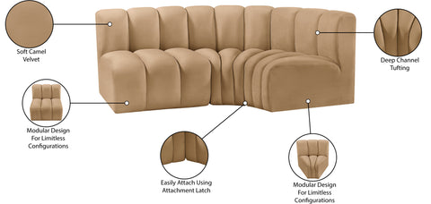Briar 84 Camel Velvet Upholstered Modular Sectional, 3-Piece