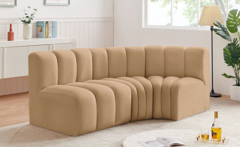 Briar 84 Camel Velvet Upholstered Modular Sectional, 3-Piece