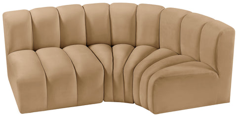 Briar 84 Camel Velvet Upholstered Modular Sectional, 3-Piece