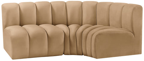 Briar 84 Camel Velvet Upholstered Modular Sectional, 3-Piece