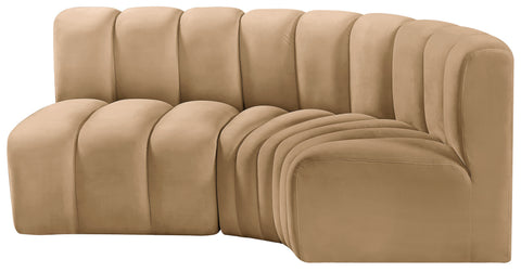 Briar 84 Camel Velvet Upholstered Modular Sectional, 3-Piece