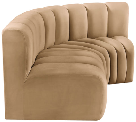 Briar 84 Camel Velvet Upholstered Modular Sectional, 3-Piece