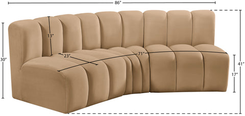 Briar 86 Camel Velvet Upholstered Modular Sectional, 3-Piece