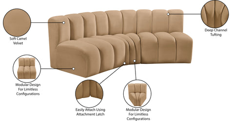 Briar 86 Camel Velvet Upholstered Modular Sectional, 3-Piece
