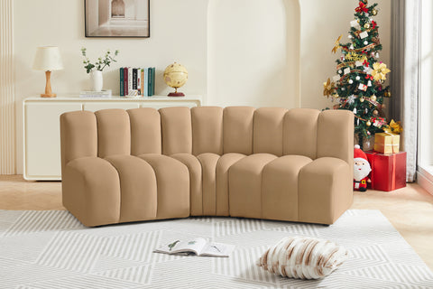 Briar 86 Camel Velvet Upholstered Modular Sectional, 3-Piece