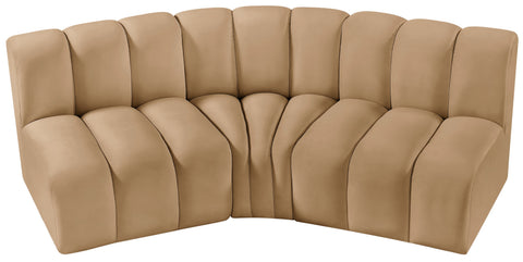 Briar 86 Camel Velvet Upholstered Modular Sectional, 3-Piece